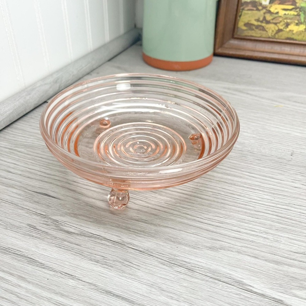 Vintage Pink Depression Glass Bowl - Mid-Century Modern Ripple Design